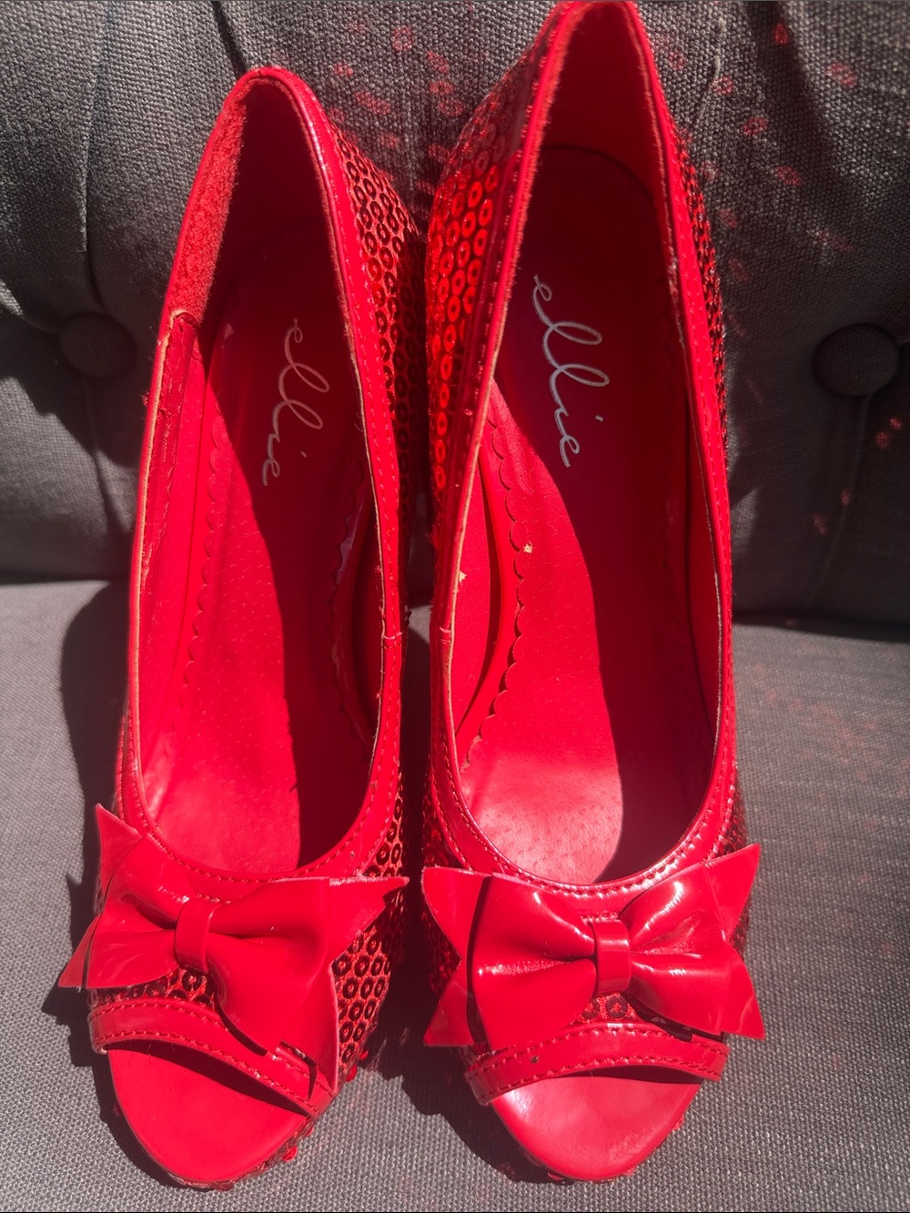 Red Sequin Peep Toe Pump